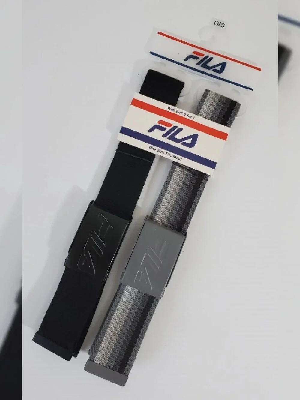FILA FABRIC BUCKLE BELT MEN'S ONESIZE FITS MOST (WEB BELT 2 FOR 1) BLACK/GREY